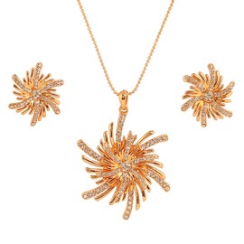 Touchstone Indian Bollywood Trendy Fashion Exotic Look Sunflower White Rhinestones Designer Pendant Set Jewelry In Gold Tone For Women.