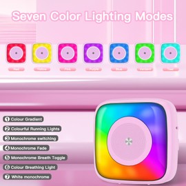 Lebt Mini Printer Sticker Printer Print Pod with 6 Rolls Sticker Paper, Seven Color Lighting Modes for DIY Scrapbook, Travel, Notes, Label, Memo, Compatible with iOS&Android