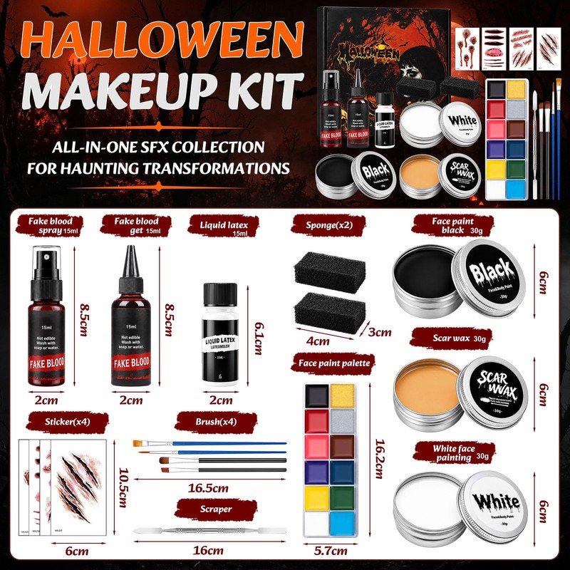 Halloween SFX Makeup Kit: 15 PCS Face Special Effect Makeup