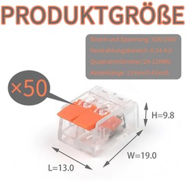 Pack of 50 Cable Connectors, Terminals, 2-Pin Cable Clamps, High-Quality Through Connectors, Terminals Set Used for Attaching Cables, Wide Range of Application Scenarios (Orange)