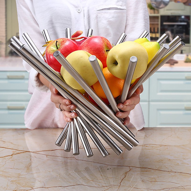 Fruit Basket Foldable Fruits Vegetable Holder Stainless Steel Serving Bowl