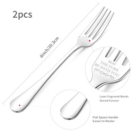 GLOBLELAND 2Pcs May The Fork Be with You Funny Engraved Forks with Gift Box Stainless Steel Dinner Forks Table Forks for Friends Families Festival Wedding