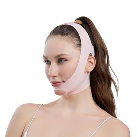 YINGMAN Lift Up Mask, Small Face Correction Face Belt, Face Line Lifting, Face Slimming Goods, Double Chin Relief, Sagging Lifting Tape Included (Pink)
