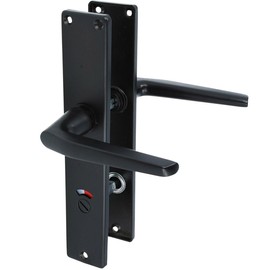 MS Beschläge - Long Plate Set - Door Handle Black - Door Handle - Door Fittings Door Handle for Interior Doors - Sign Set - Door Handle Set Room Door (WC DIN Standard)