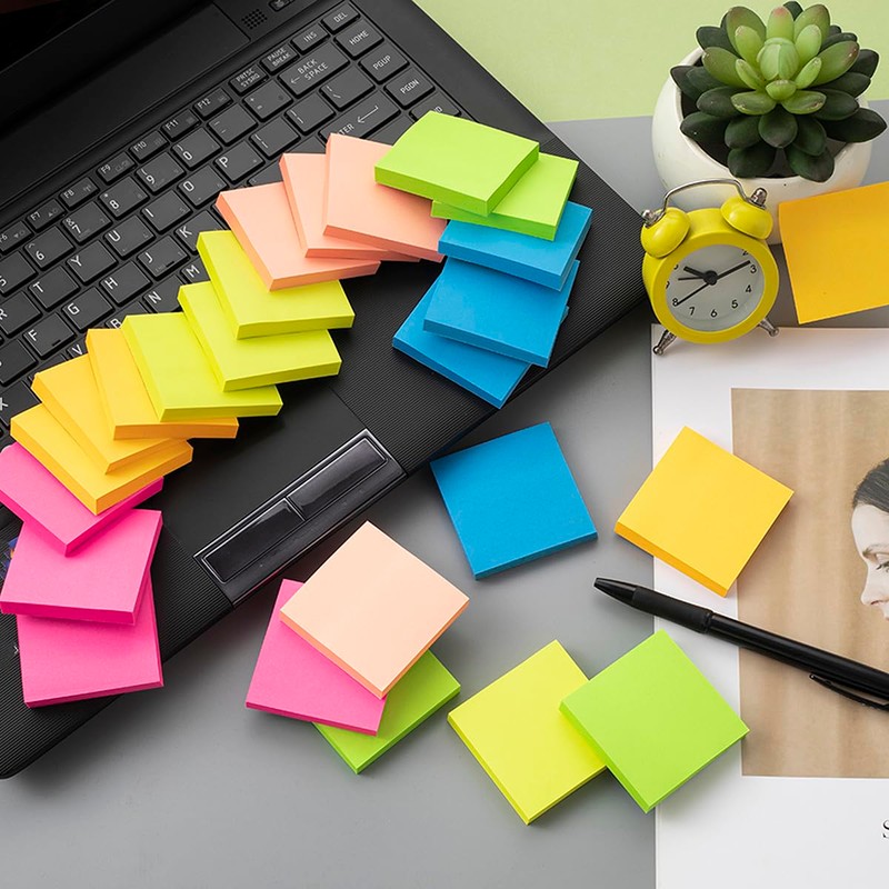 (24 Pack) Sticky Notes 2x2 in（50X50mm）,6 Colors Post Self Stick