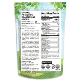 Organic Pistachios, 8 Ounces - In Shell, Dry Roasted with Sea Salt, Non-GMO, Kosher, Vegan, Bulk