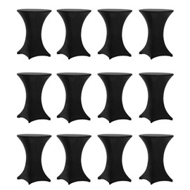Tina's Tina's 12 Pack 32x43 Inch Highboy Spandex Cocktail Table Cover Black, Fitted Stretch Cocktail Tablecloth for Round Tables (12PC 32X43 Black)