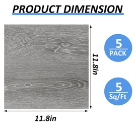 AKOLAFE 5 Sheet Vinyl Flooring 12 x 12 Peel and Stick Floor Tile Waterproof Clearance Vinyl Floor Tiles Wood Grey Self Adhesive Floor Tiles Sticky Laminate Flooring for Bathroom Kitchen Basement RV