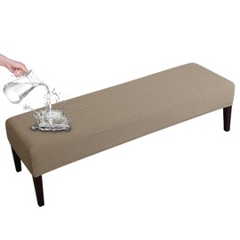 FORCHEER Dining Bench Cover Waterproof Stretch Jacquard Bench Slipcover for Living Room Washable Ottman Cover Bench Seat Protector for Bedroom, Kitchen(Waterproof Jacquard Fabric-Khaki)