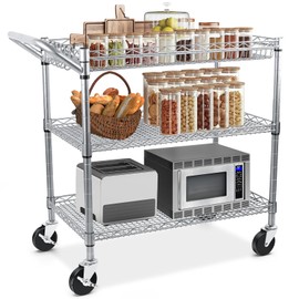 YNN Pink Rolling Cart, 990Lbs 3 Tier Heavy Duty Metal Cart with Wheels & Handle NSF Wheeled Cart 31" D x 18" W x 33" H for Bedroom, Bathroom, Kitchen,Garden,Decor,Serving