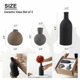 Ceramic Vase Set of 3, Vases Home Decor Rustic Vase Farmhouse Decor Vase Terra Cotta Pottery Vases for Bouquet Pampas Grass Dried Fresh Flowers, Living Room, Kitchen, Bedroom, Bathroom - Multicolor