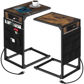 Unbranded Set of 2 C Shaped End Table w/Charging Station TV Tray Slide Under Couch Tables