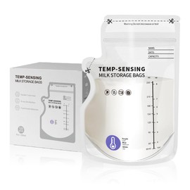 EIOFG Packaging Breastmilk Storage Bag 8Oz 120 Count, Temp-Sensing Color Change, Breast Milk Bags with Dumping Spout, Self Standing Milk Bags for Breastfeeding