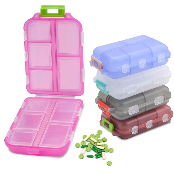 TNSLAND Pill Box 7 Days, 5 Pack Portable Pill Box 7 Days, Pill Box Small 10 Compartments, Pill Box Medicine Storage Organiser, Supplement Box Pill Box Pill Organiser for Travel & Daily Use