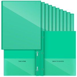 Henoyso 24 Pcs Plastic Folders with Clear Front Pocket and 3 Prong Take Home Plastic 2 Pocket Folder Back to School for Students Parent Teacher Communication for School Office (Green)