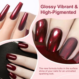 AILALUO Nail Polish with Glossy Shimmery Finish - Long Lasting Chip Resistant Formula, No U V Lamp Needed-Metallic Dark Red 0.35 fl oz