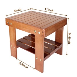 Bamboo Shower Bench Spa Stool 14 Inch Waterproof Shower Benches for Inside Shower with Storage Shelf, Small Wooden Seat Stool for Kids, Bathroom, Bedroom Kitchen Mudroom Foyer Entryway Shoe Bench