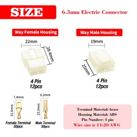 YIXISI 124 Pieces 4 Pin Automotive Electrical Cable Connector Kit, 6.3 mm Pitch Male Female Plug Housing and Pin Header Crimp Cable Clamps, for Motorcycle, Bicycle, Car, Boats