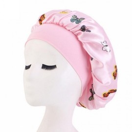 Silk Satin Shower & Night Cap for Hair Care and Dyeing Flower Butterfly Black