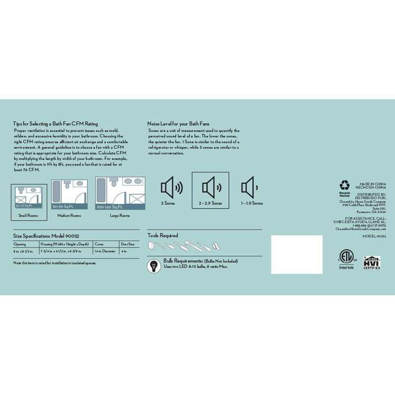 Good Housekeeping Yorkshire (90052) Decorative 80 CFM 2.5 Sones Bathroom