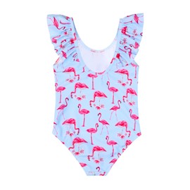 CHILDRENSTAR - Traje de baño de una pieza para niñas, traje de baño con volantes, traje de baño de playa para niños, UPF 50+, Flamencos 713, 8-9 Años