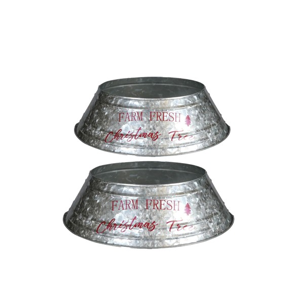 9" x 3" Galvanized Metal Christmas Tree Collar, Set of