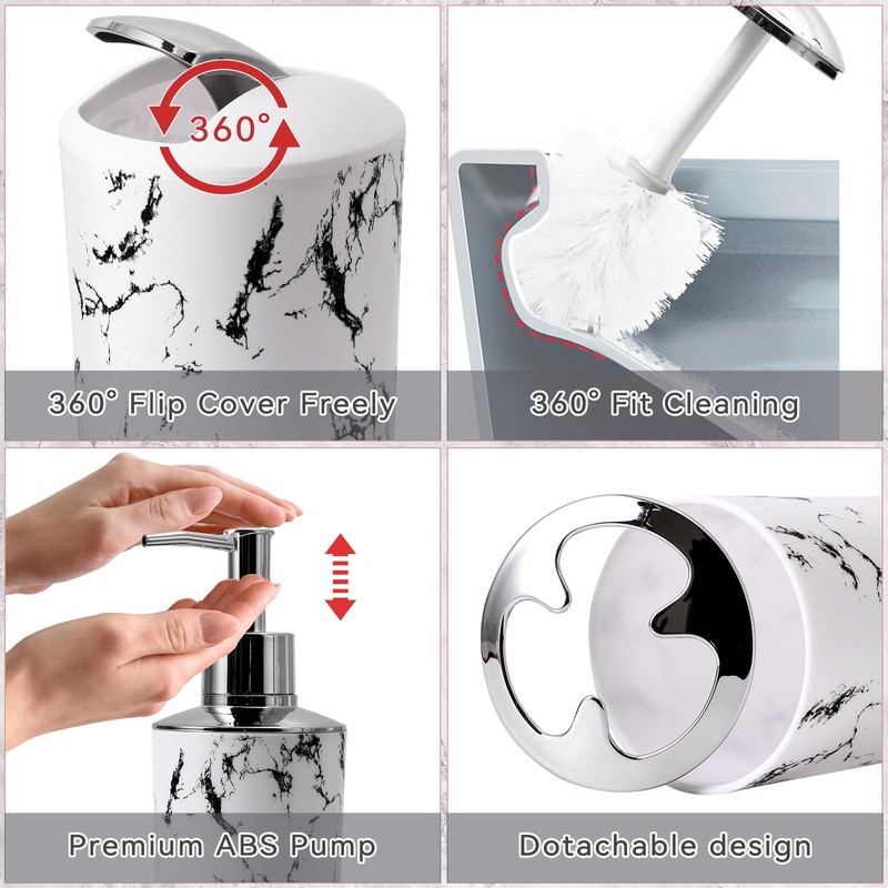 XLHOMO White Marble Bathroom Accessories Set, White Bathroom Set with