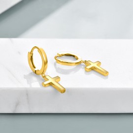 925 Sterling Silver Gold Cross Hoop Earrings Hypoallergenic Huggie Jewellery Gifts for Women Men Teens Girls 13mm