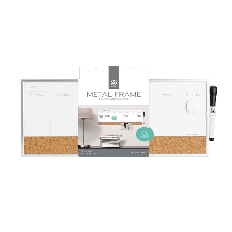 U Brands Magnetic Dry Erase Weekly Calendar White Board With