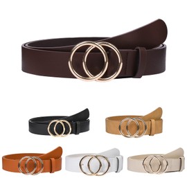 NBLYOS 1 Pack Women Belts Faux Leather for Jeans Fashion Belt with Gold Buckle Ladies Dress Belt(XL,US,coffee)