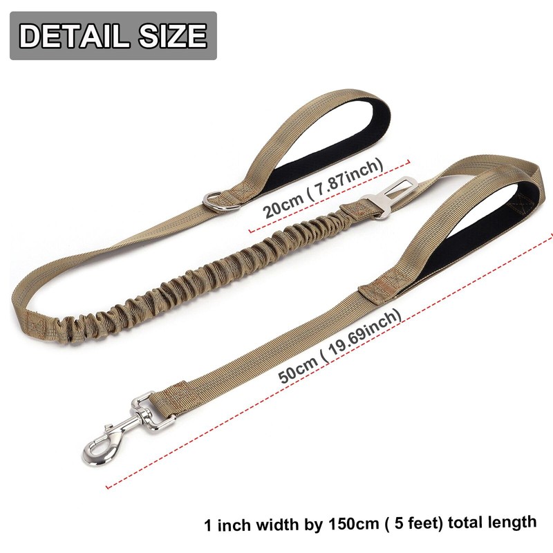 Double Handle Tactical Dog Leash with Shock Absorption, 5FT Reflective