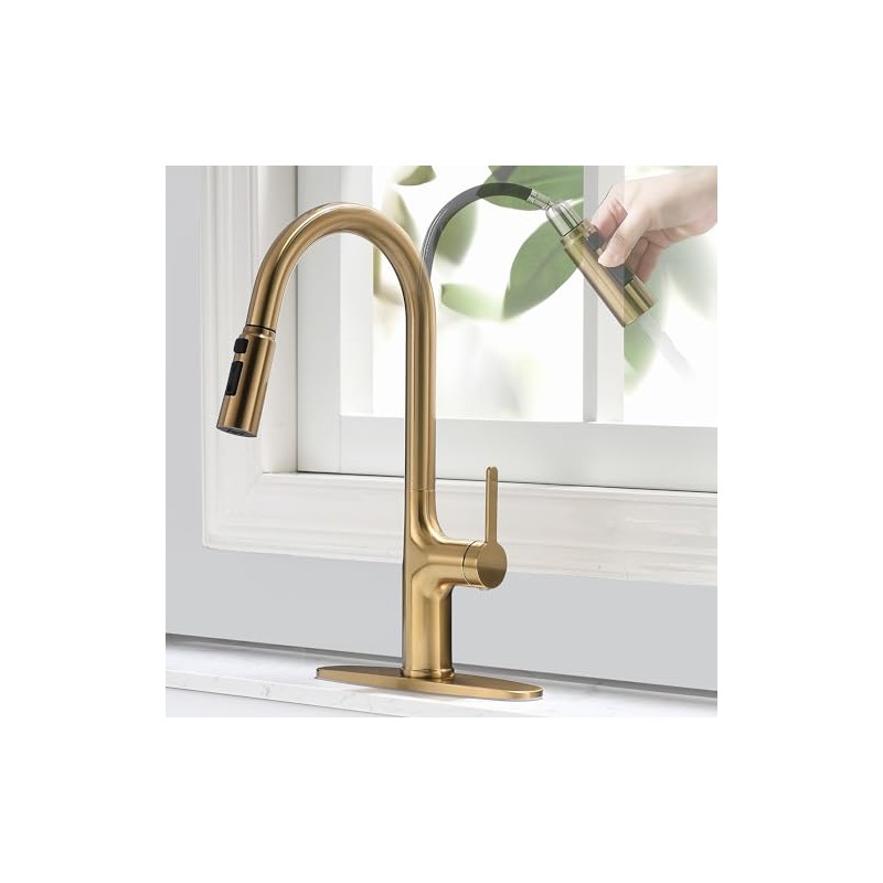 Brushed Gold Kitchen Faucet, Single Handle Gold Kitchen Sink Faucet