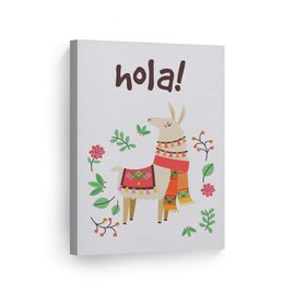 Smile Art Design Hola! Lettering Cute Alpaca Illustration White Background Canvas Print Kids Room Decor Wall Art Baby Room Decor Kids Room Decor Nursery Decor Ready to Hang Made in The USA 36x24