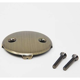 PF WaterWorks PF0965-ABUniversal Bath Tub/Bathtub Drain Double/Two (2) Hole Overflow Face Plate with Matching ScrewAntique Brass