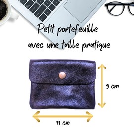 Purse Keyring - Small Purse - Pencil Case 10 x 14 cm Genuine Leather - Case for Women Kids, Blue-Double, Minimalist