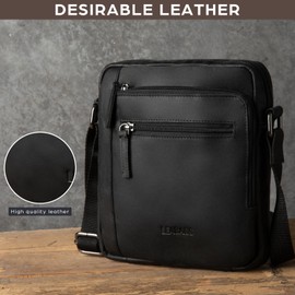 LEABAGS Men's Leather Small Shoulder Bag, Messenger Bag with Shoulder Strap, Men's Travel Bag, Black (black 1)