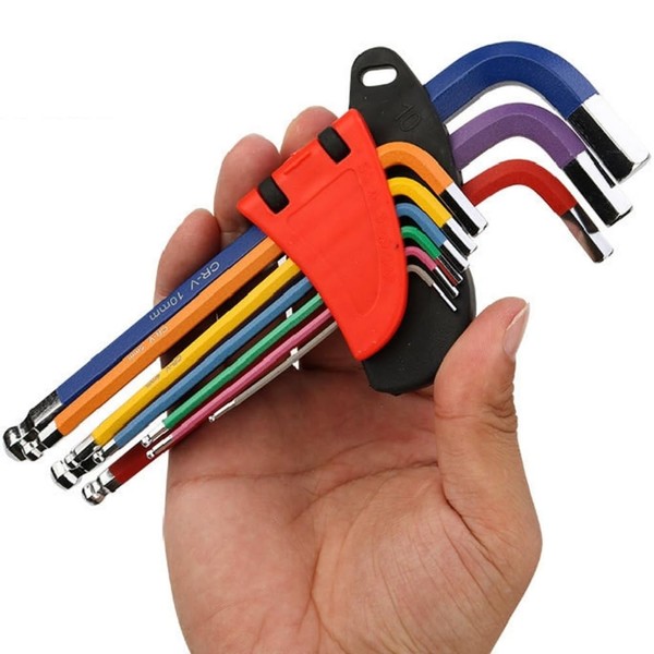 Allen Wrench Set, Ball Point, Allen Key, Short, L-Type Wrench, 9 Piece Set, Hex Key Wrench, Bicycle, Motorcycle, Sites, DIY, Repair, Maintenance (M)