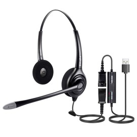 VoiceJoy USB Plug Headphone Noise Cancelling Headphone with USB to Quick Disconnect Adapter for Laptop, PC,Skype,Zoom,Webinar,Call Center,Office