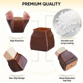 BALEINE 32 Pack Silicone Chair Leg Floor Protectors, Stool Leg Protectors Cap, Non-Slip Chair Leg Caps for Hardwood Floors (Brown & Small (Square), 32 Pack)