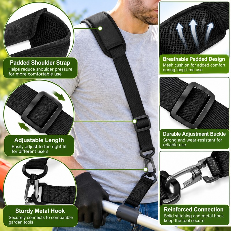 Adjustable Trimmer Shoulder Strap for Yard Work – Padded Support