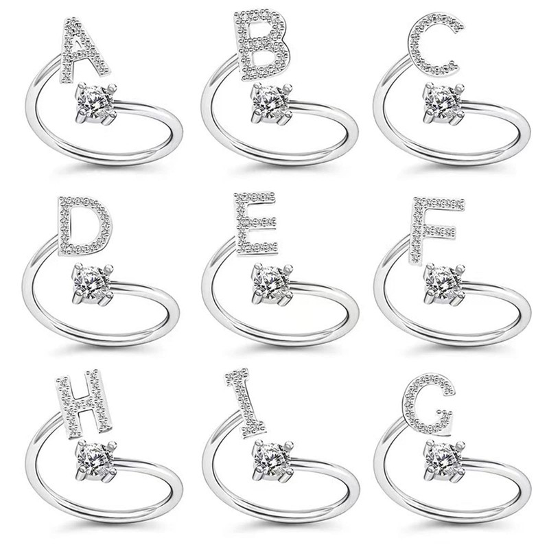 ZZ ZINFANDEL Boho Initial Sliver Rings for Woman,A-Z Statement Dainty