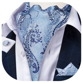 DiBanGu Juego de 3 corbatas Ascot para hombre, tela jacquard 100% seda Ascot Cravat para hombre, corbata y bolsillo cuadrado, Azul bebé, Talla única