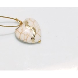 Petite Kintsugi 5/8" White Howlite Broken Heart Mended with 23k Gold, Cord Necklace