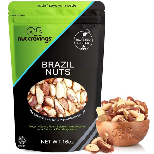 Freshly Roasted & Salted Brazil Nuts, No Shell, Whole (16oz - 1 Pound, Resealble Bag) - Healthy Snack Food Mix, Rich in Protien & Selenium - Keto & Paleo Diet Friendly, Vegan, Gluten Free, Kosher