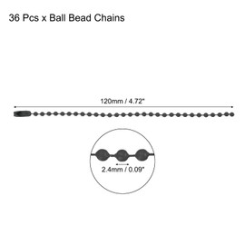 MECCANIXITY Ball Bead Chain Beaded Necklace Chains 5 Inch Adjustable Metal Ball Chains 2.4mm/0.1inch Keychain for Jewelry Making,DIY Craft Projects,Pack of 36(Black)