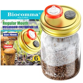 Biocomma 6Pcs Liquid Culture Lid Grain Spawn Cultivation Mason Jar Lid with 0.22um PTFE Syringe Filter & 20mm Self Healing Injection Ports For Mushroom Growing Mycology (Rejular Mouth (Golden))