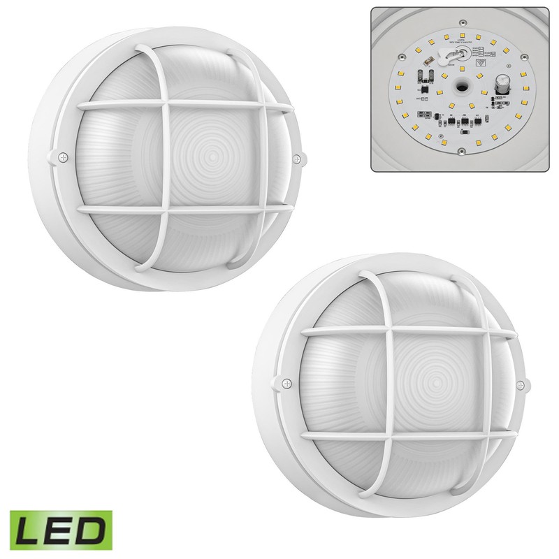 2 Pack 8" Bulkhead LED Light White Round Nautical Light,Outdoor