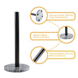 Koville African Marble Base Paper Towel Holder Countertop, Metal Rod 6" Marble Base Paper Towel Holder Stand for Kitchen Organization and Storage, Fit for Standard Size Rolls