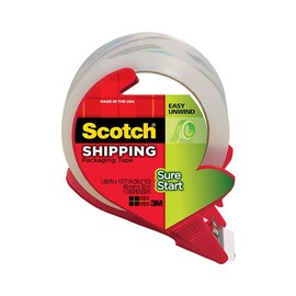 Scotch Sure Start Shipping Packaging Tape, 1.88"x 38.2 yd, Designed for Packing, Shipping and Mailing, Quiet Unwind, No Splitting or Tearing, 1.5" Core, Clear, 1 Dispensered Roll