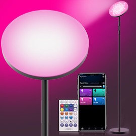 Smart LED RGB Floor Lamp, 2000LM Bright Tall Living Room Lamp, 68'' Standing Lamp, 2700-6500K Color Temperature Dimmable Color Changing Modern Torchiere Floor Lamp with Remote for Bedroom Office-Black